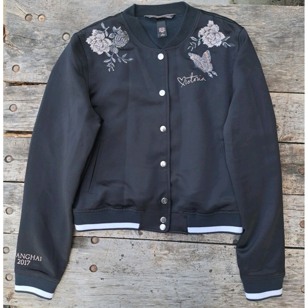 Victoria’s Secret Medium Shanghai Fashion Show Black Satin Bomber Varsity Jacket